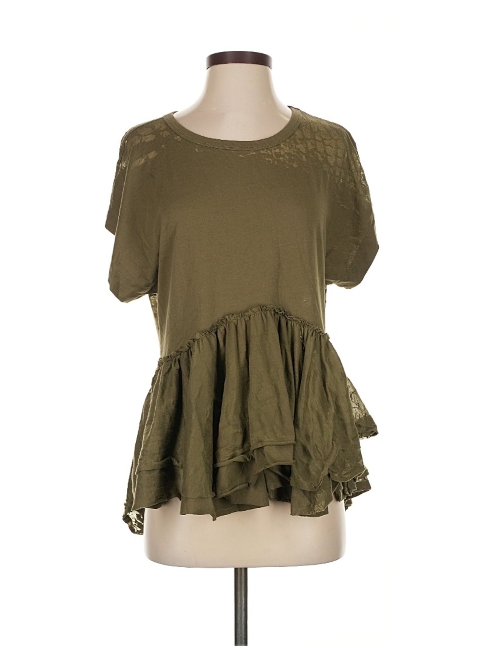 Olive Ruffle Peplum Short Sleeve Top, cottage core